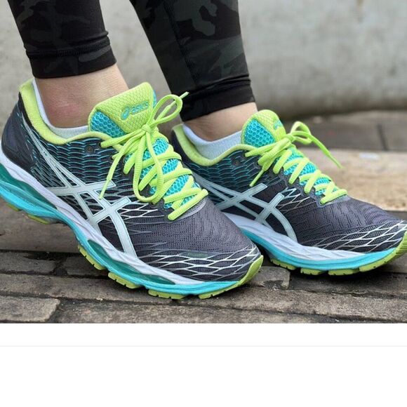 ASICS GEL NIMBUS 18 Womens Grey Turquoise Lime Womens Running Shoes - Picture 13 of 14